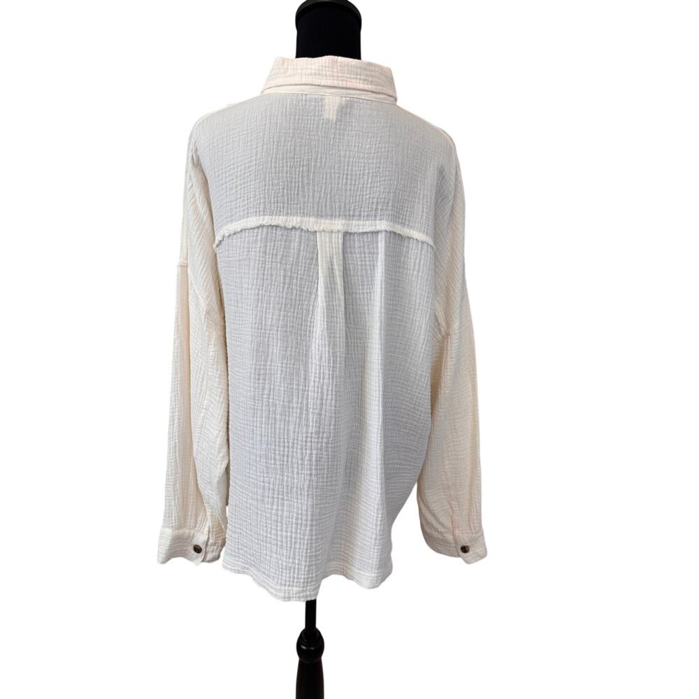 SUPPLIES UNION BAY Women's Cream Liz Gauze Button-Up Shirt Size XL Muslin - Picture 3 of 8